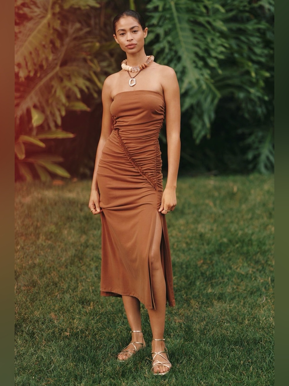 Celandine Gabbie Strapless Ruched Braided Tube Dress in ORANGE Size Medium